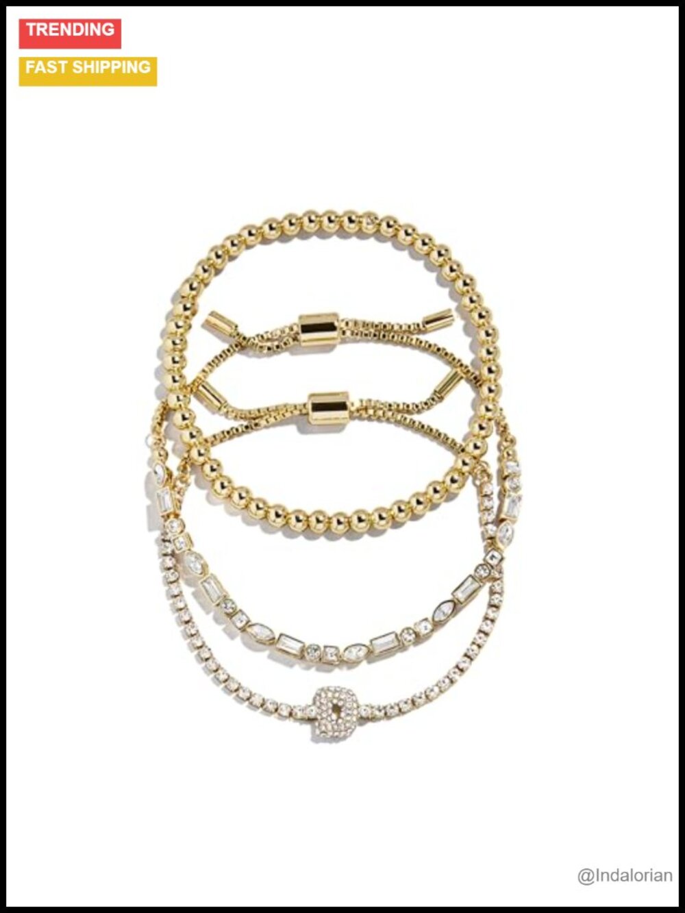 Three Bracelet Gift Set Gold-Plated Beaded Initial Tennis